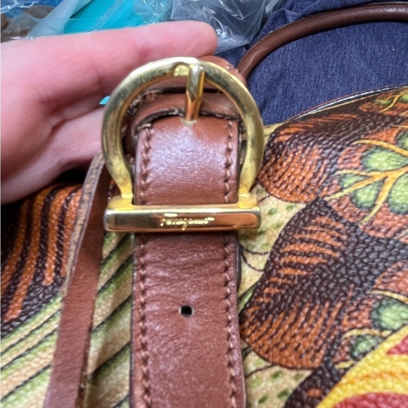 SALVATORE FERRAGAMO Seri Tropical Print Leather Boston Bag Limited - Picture 7 of 12